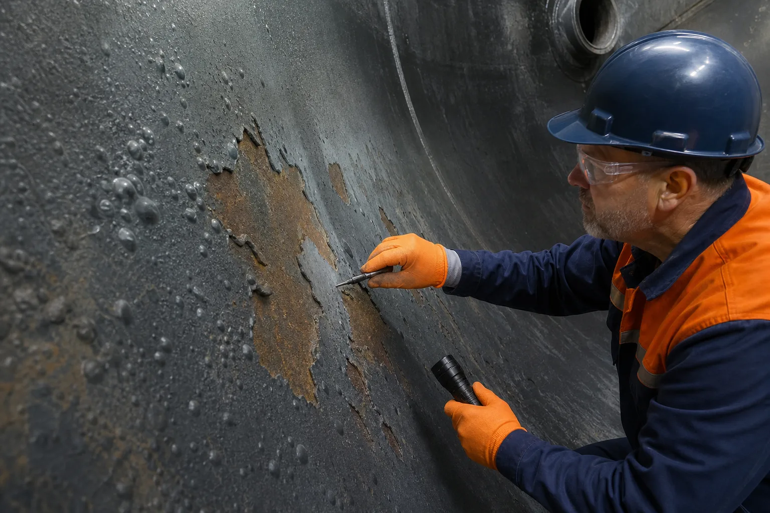 Localized deterioration on an industrial vessel lining