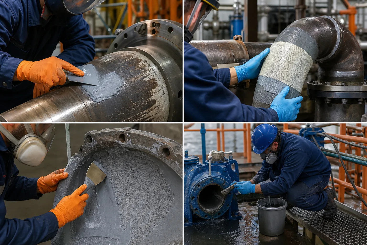 Industrial repair material categories organized by equipment and service condition