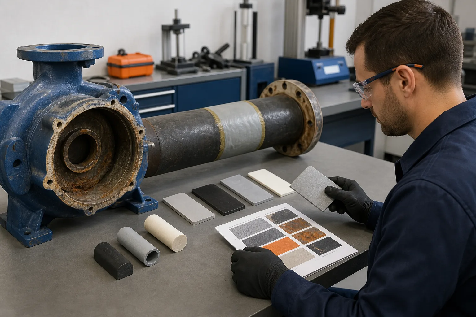 Engineer reviewing industrial repair material options