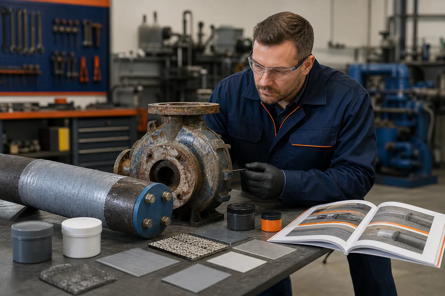 Engineer reviewing industrial repair material options