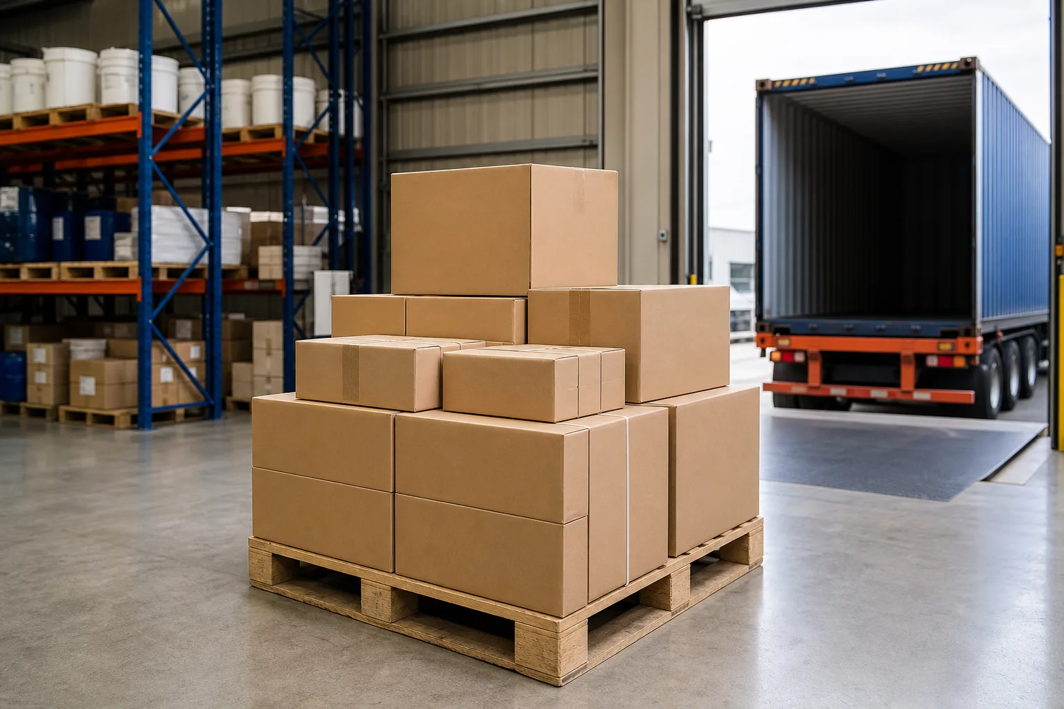 Palletized industrial repair materials prepared for export