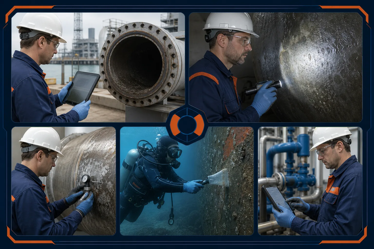 Industrial repair assessment covering equipment, substrate, damage, and service conditions