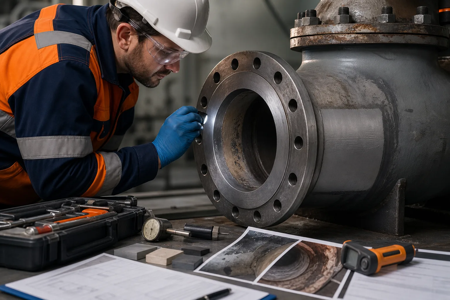 Engineer assessing a prepared industrial repair surface