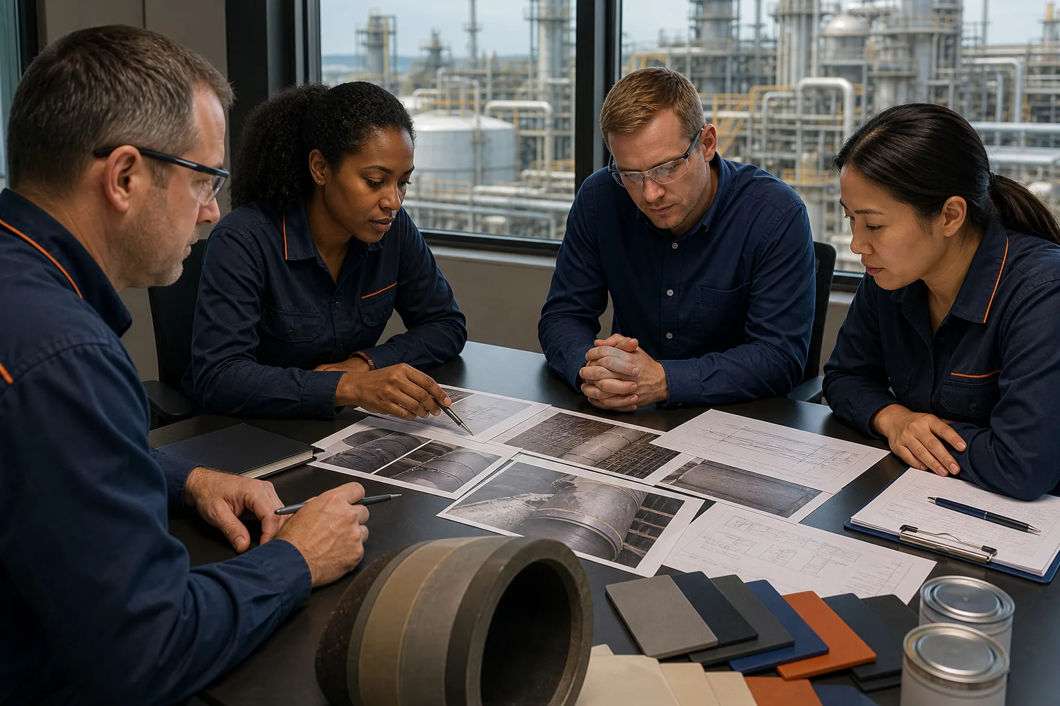 Technical and procurement team reviewing an industrial repair project