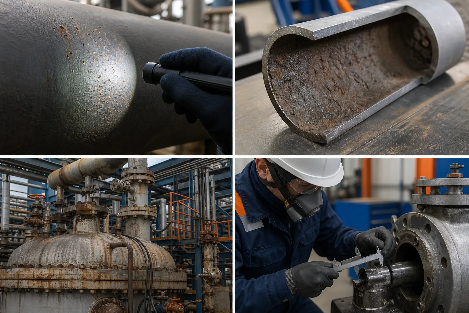 Industrial equipment damage and service conditions evaluated for repair material selection