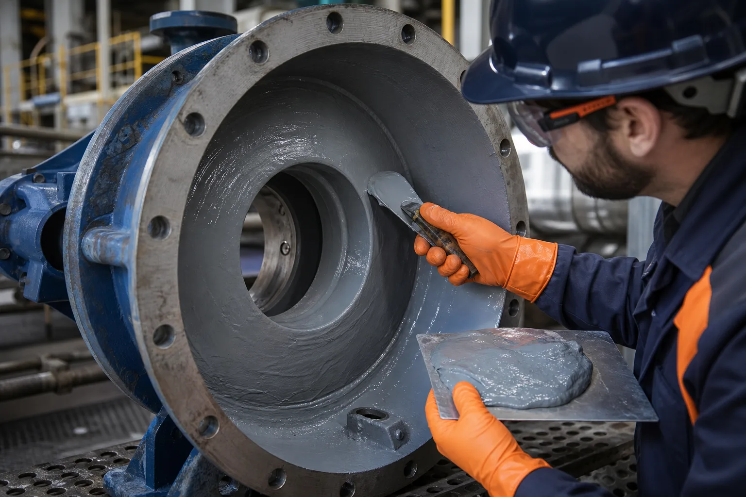 Industrial repair routes for flanges, pumps, ducts, and pipe sections