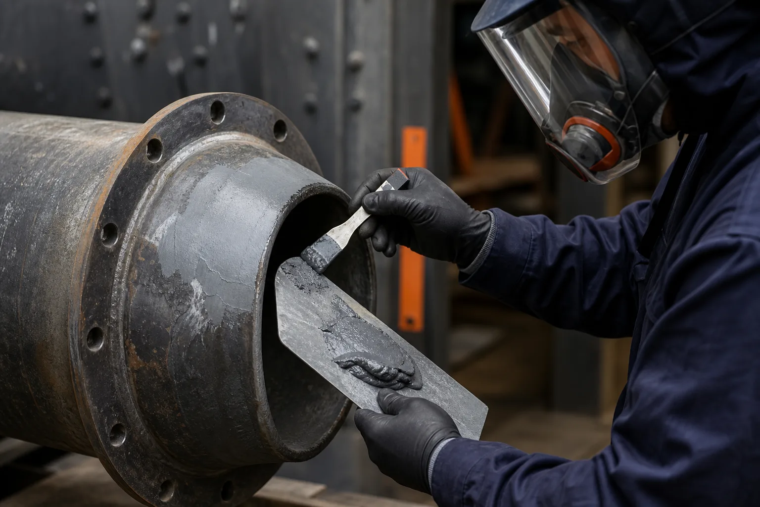 Industrial repair routes for flanges, pumps, ducts, and pipe sections