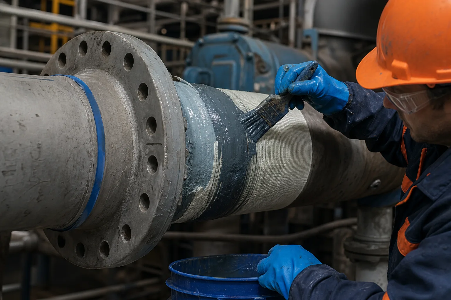 Industrial repair routes for flanges, pumps, ducts, and pipe sections