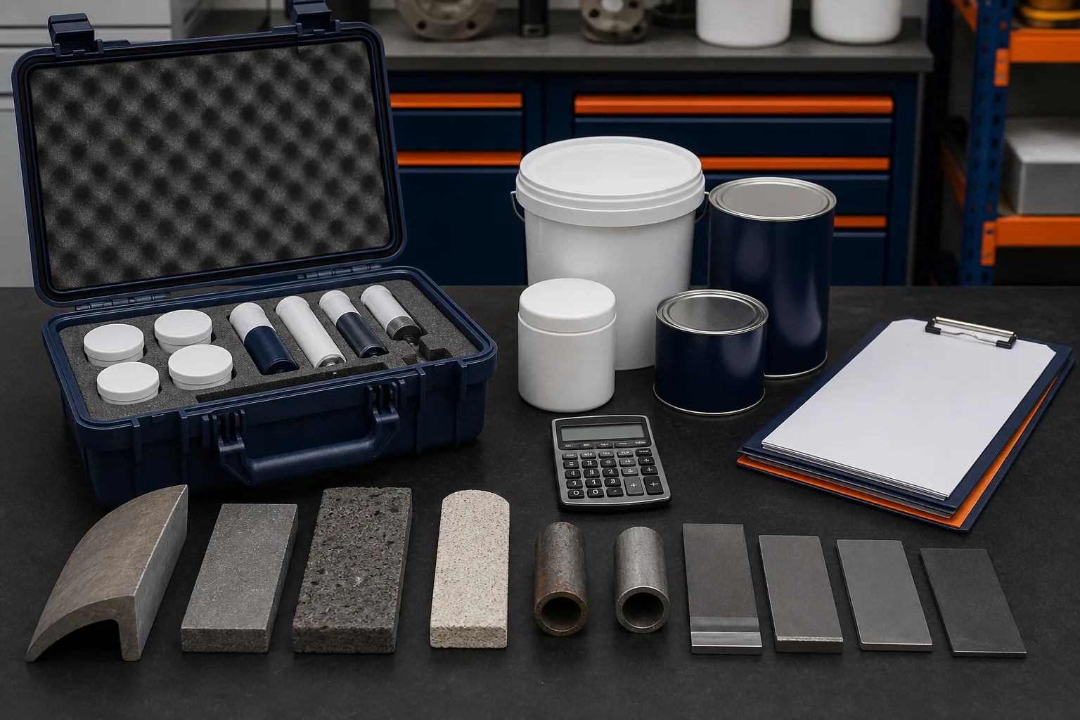 Industrial repair material samples and order assessment documents