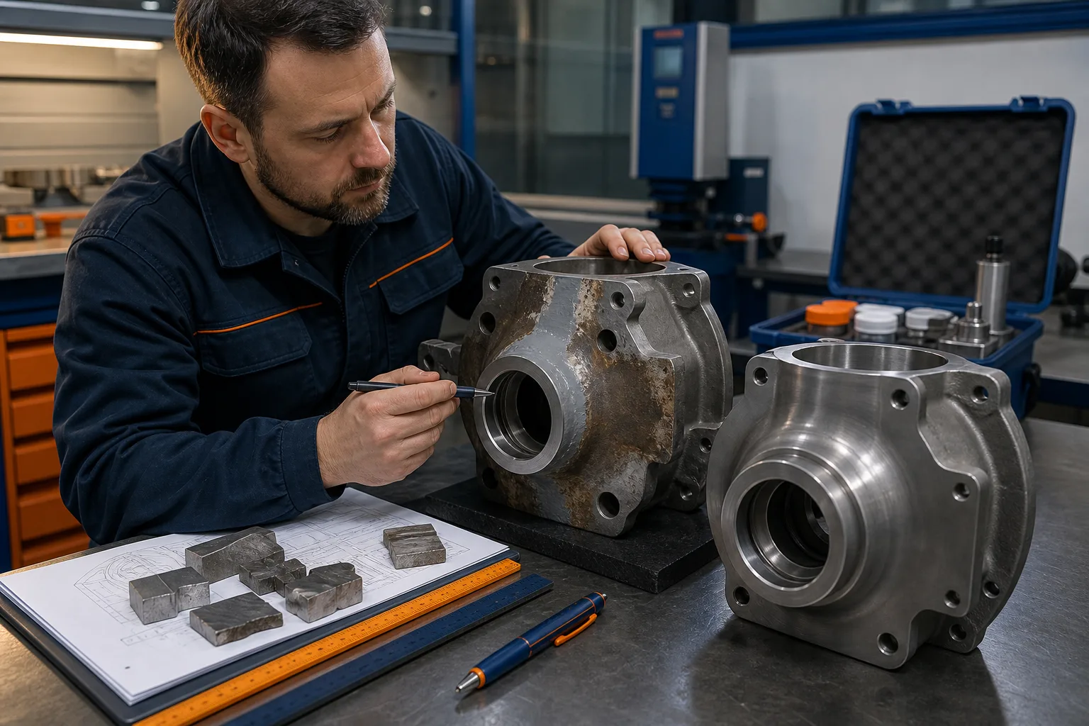 Engineer preparing information for a metal repair epoxy sample request