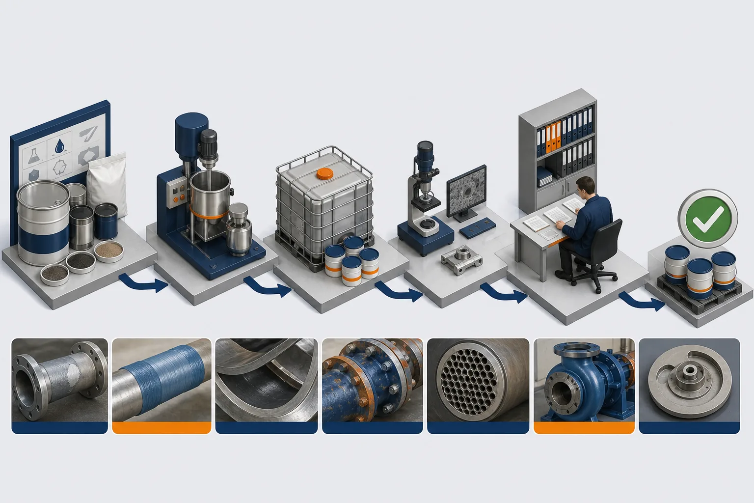 Industrial repair material quality-control workflow