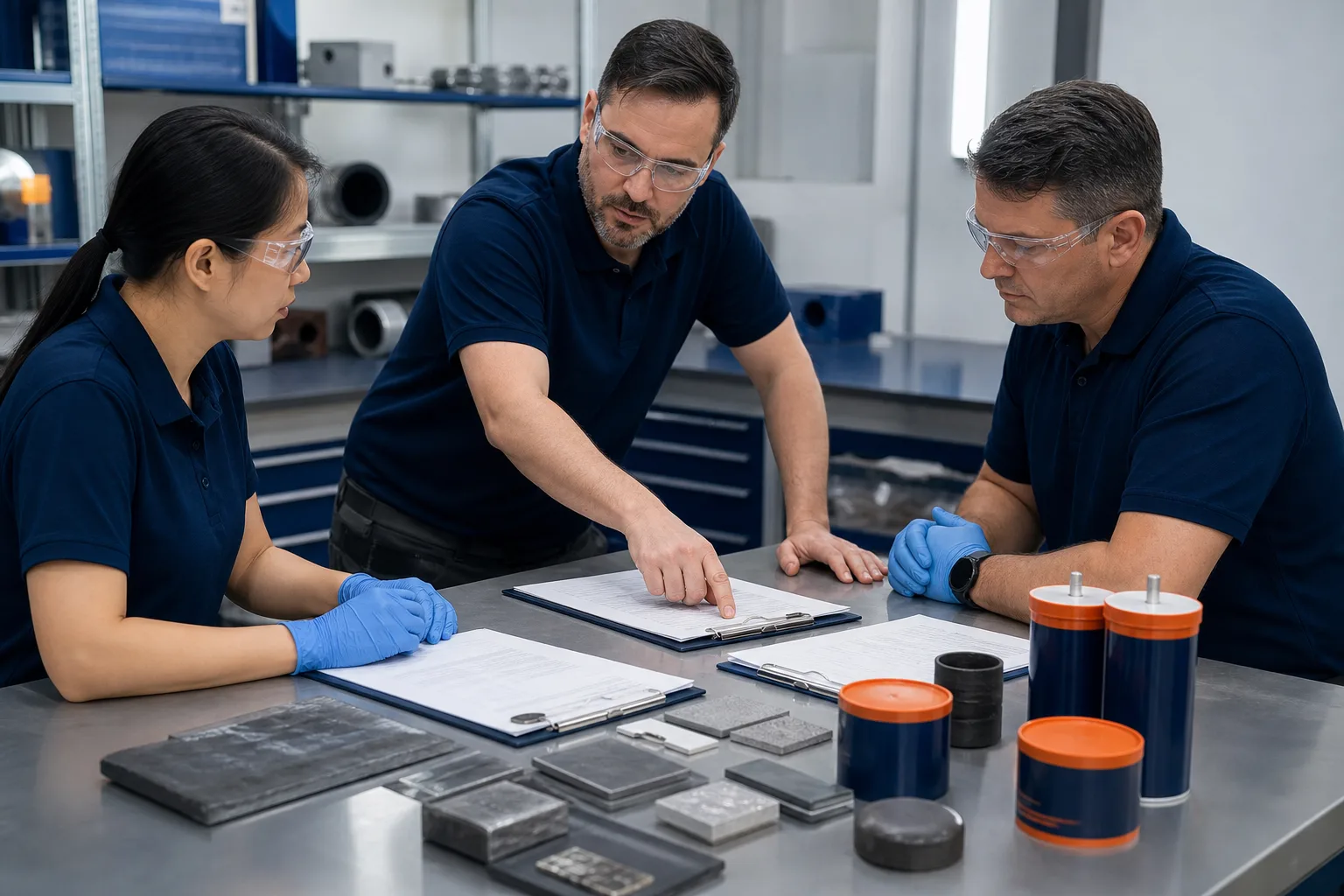 Technical and procurement specialists reviewing repair materials
