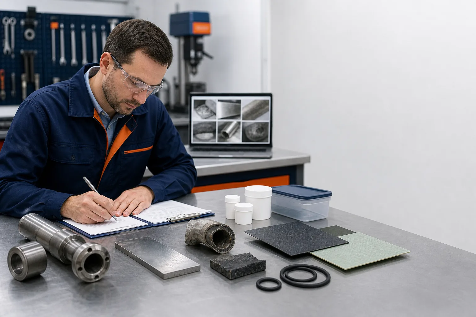 Engineer preparing an industrial repair material sample request