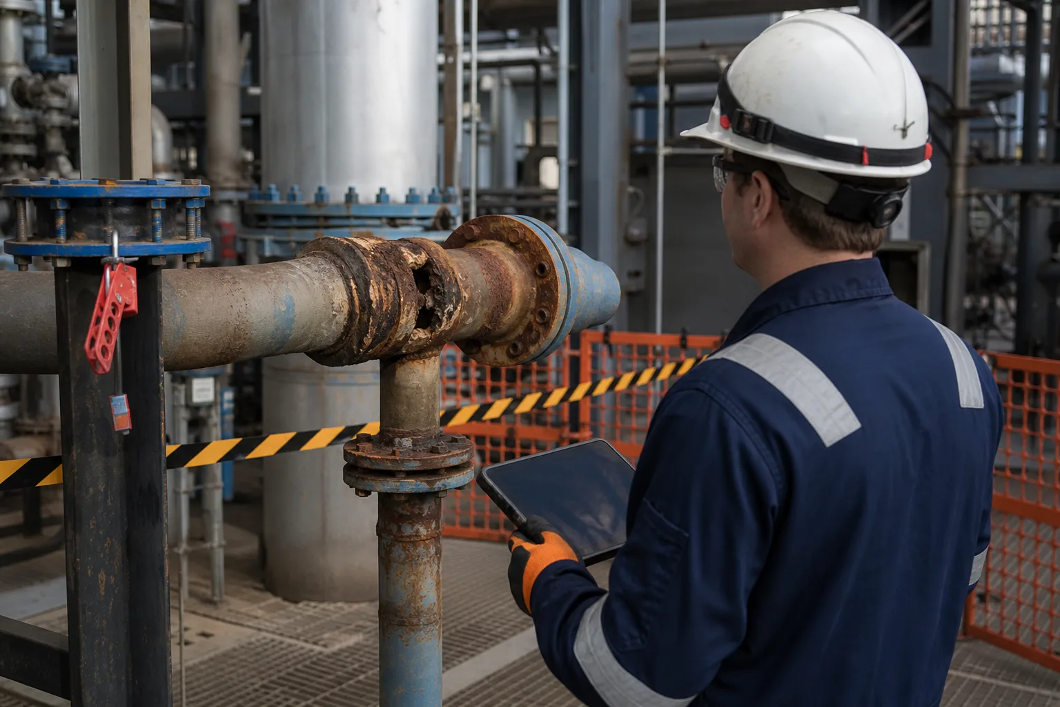Maintenance personnel assessing damaged isolated equipment before approving a repair method