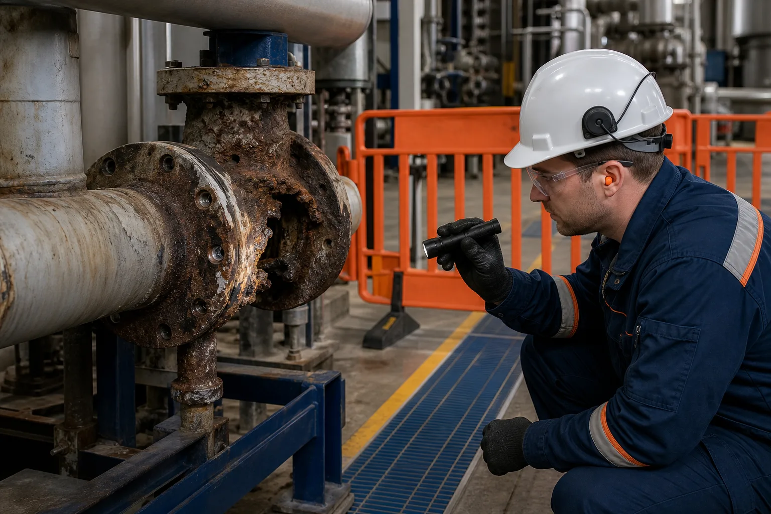 Maintenance personnel assessing damaged isolated equipment before approving a repair method