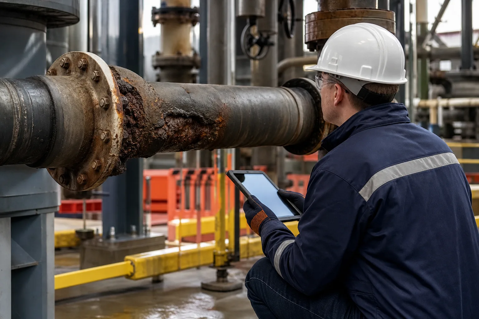 Maintenance personnel assessing damaged isolated equipment before approving a repair method