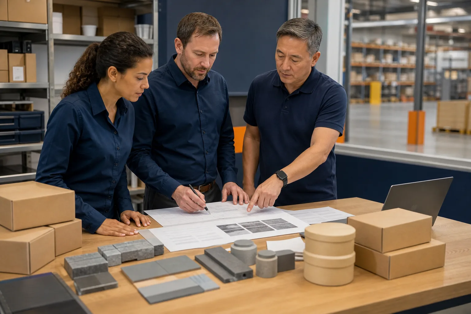 Procurement team planning industrial repair material supply
