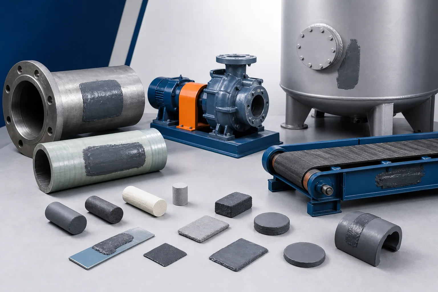 Industrial repair material categories matched to equipment types
