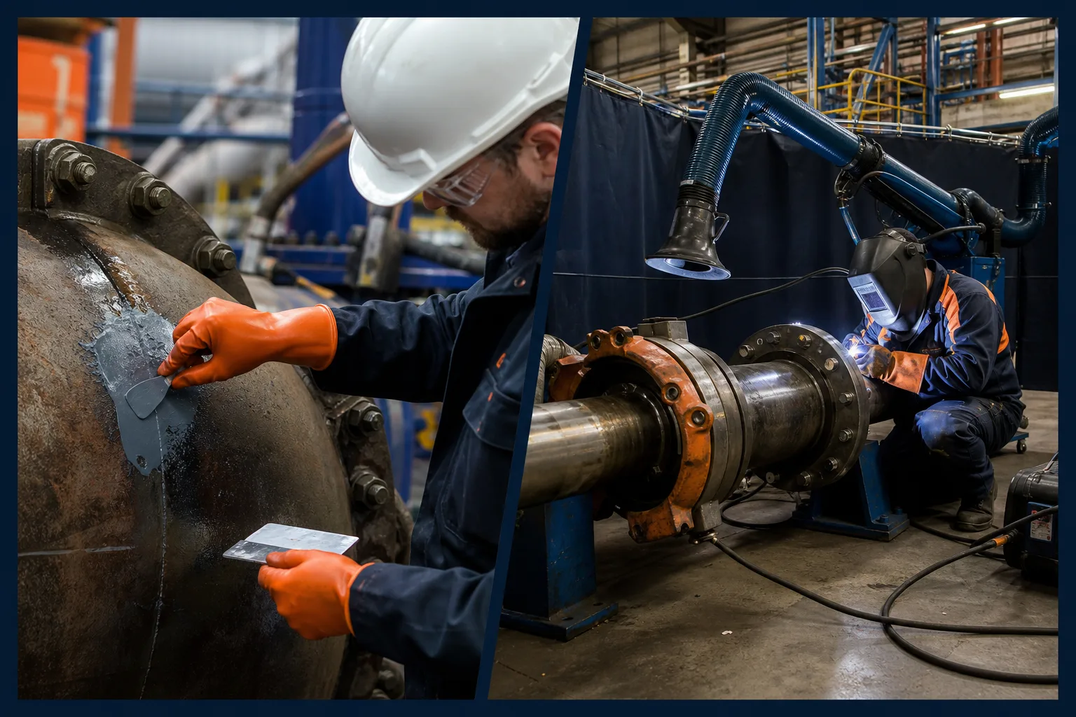 Industrial comparison of repair material and welding or replacement work routes