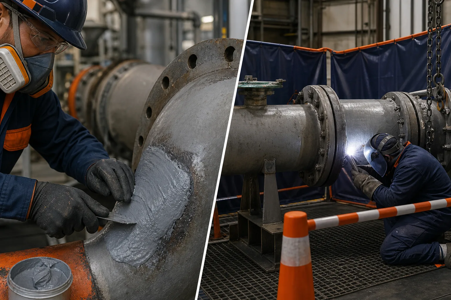 Industrial comparison of repair material and welding or replacement work routes