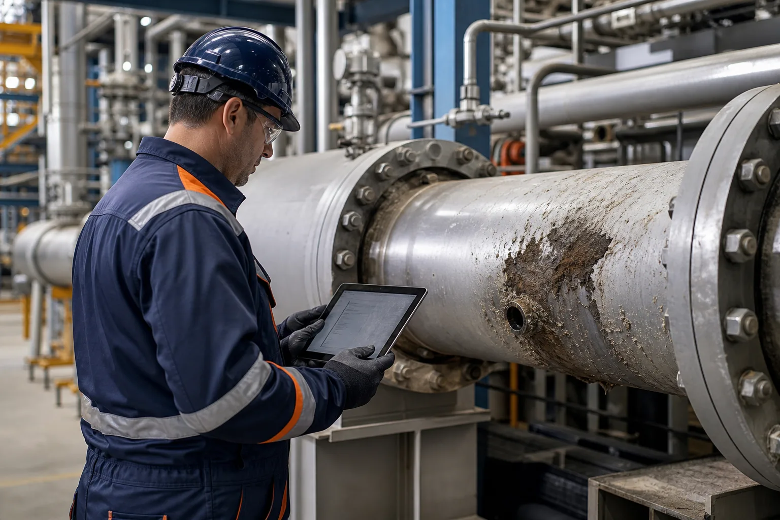 Engineer assessing equipment conditions beyond Safety Data Sheet scope