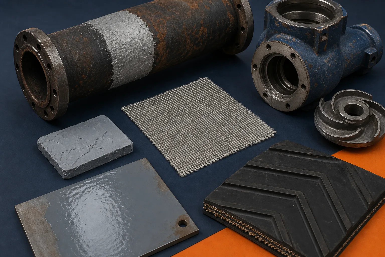 Industrial repair material samples representing product series