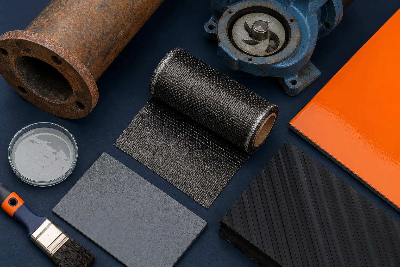 Industrial repair material samples representing product series