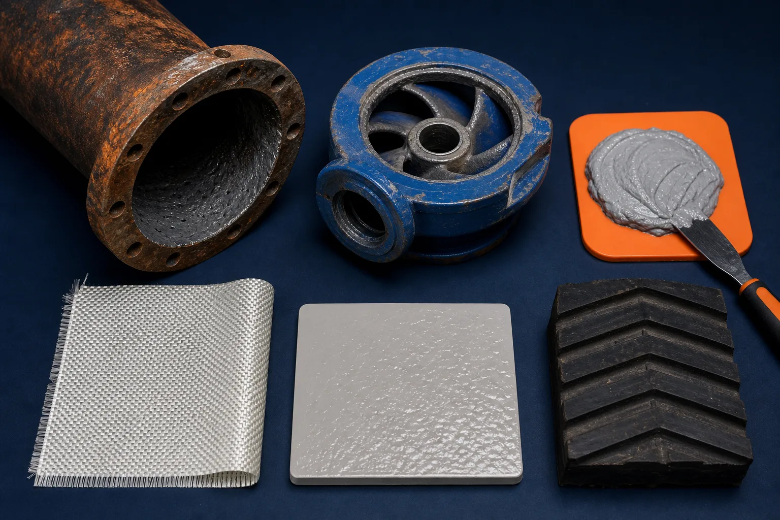 Industrial repair material samples representing product series