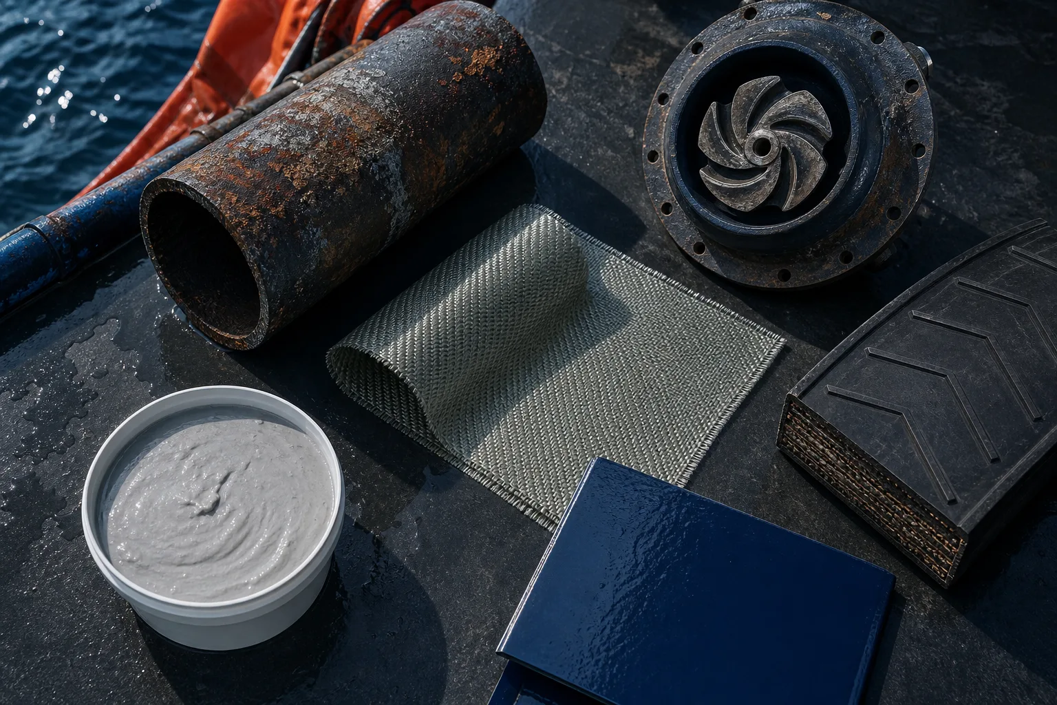 Industrial repair material samples representing product series
