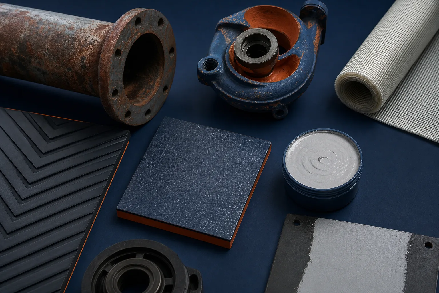Industrial repair material samples representing product series