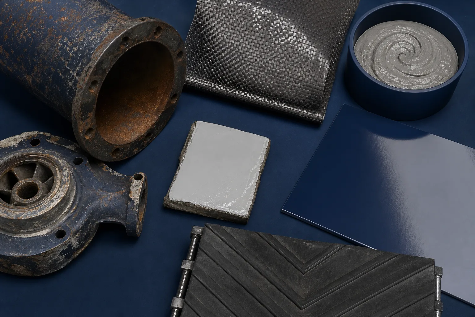Industrial repair material samples representing product series