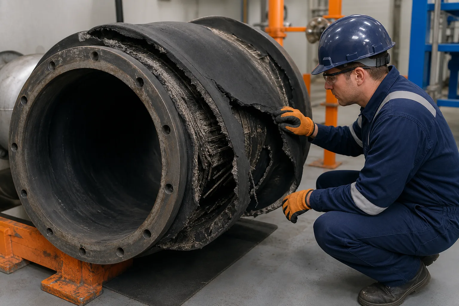 Inspection of severe rubber damage requiring specialist review
