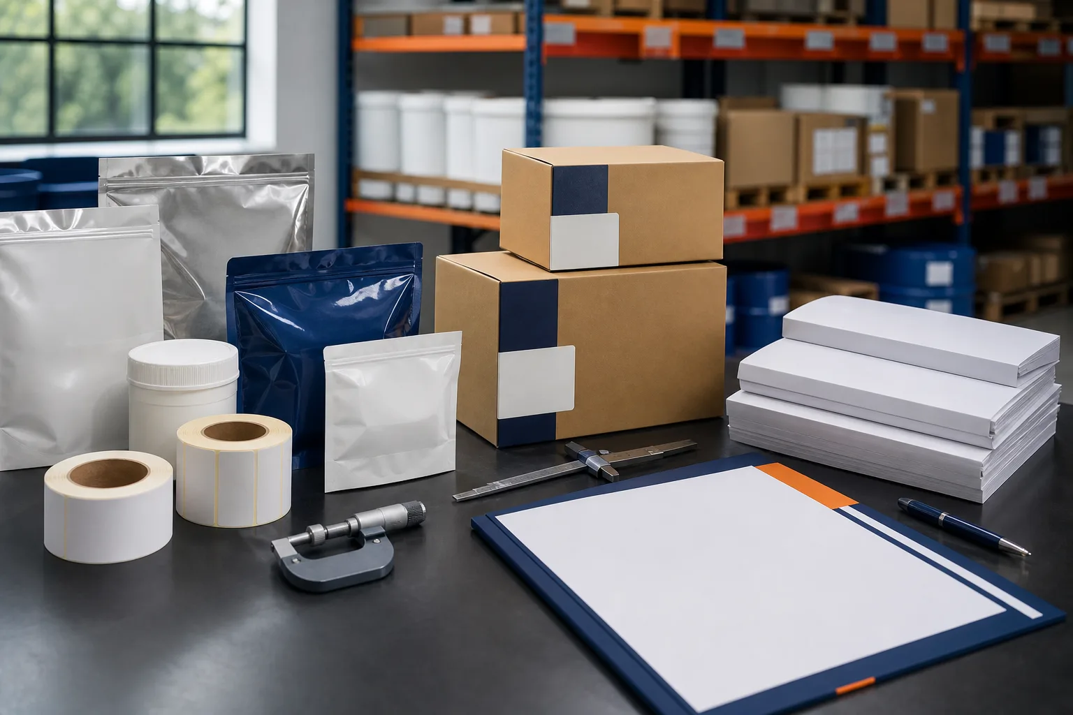 Packaging review brief prepared with product samples and generic documents