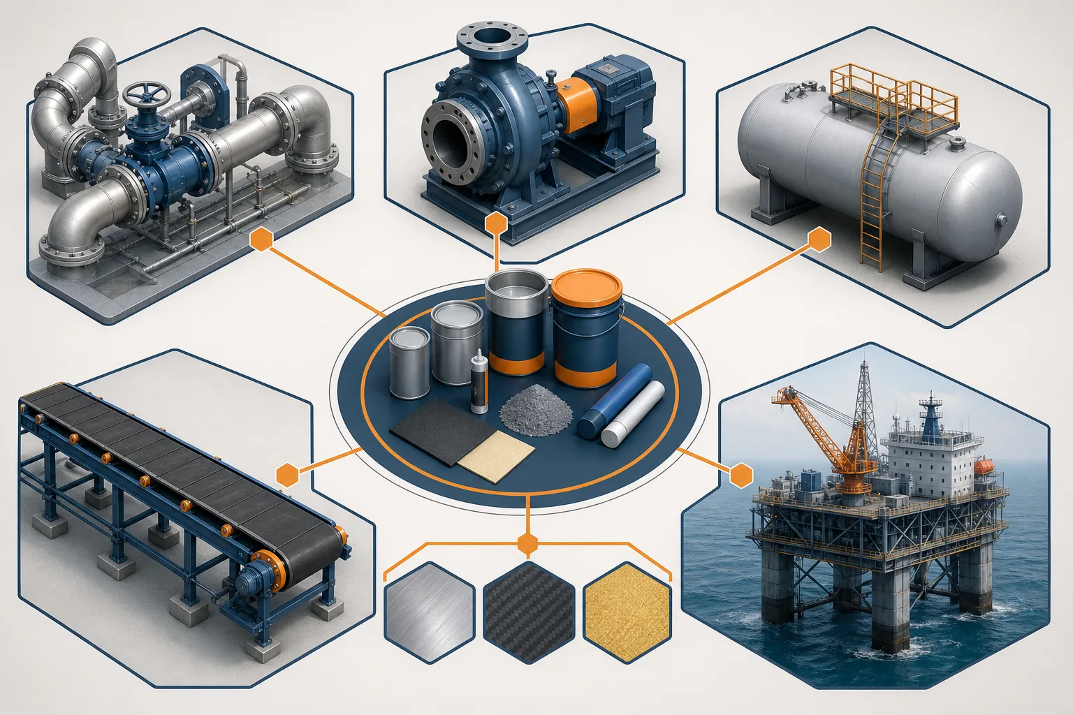 Industrial equipment categories organized around repair material applications