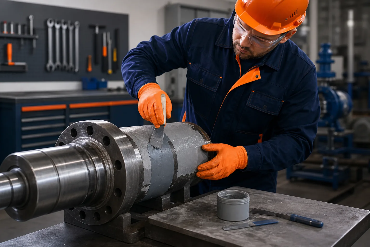 Industrial repair preparation scenes representing ZDSChem contractor product routes