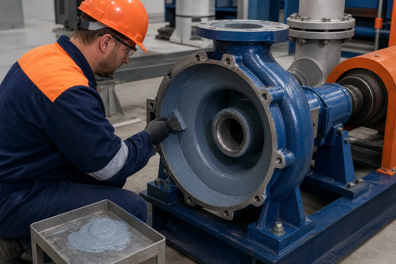 Industrial repair preparation scenes representing ZDSChem contractor product routes