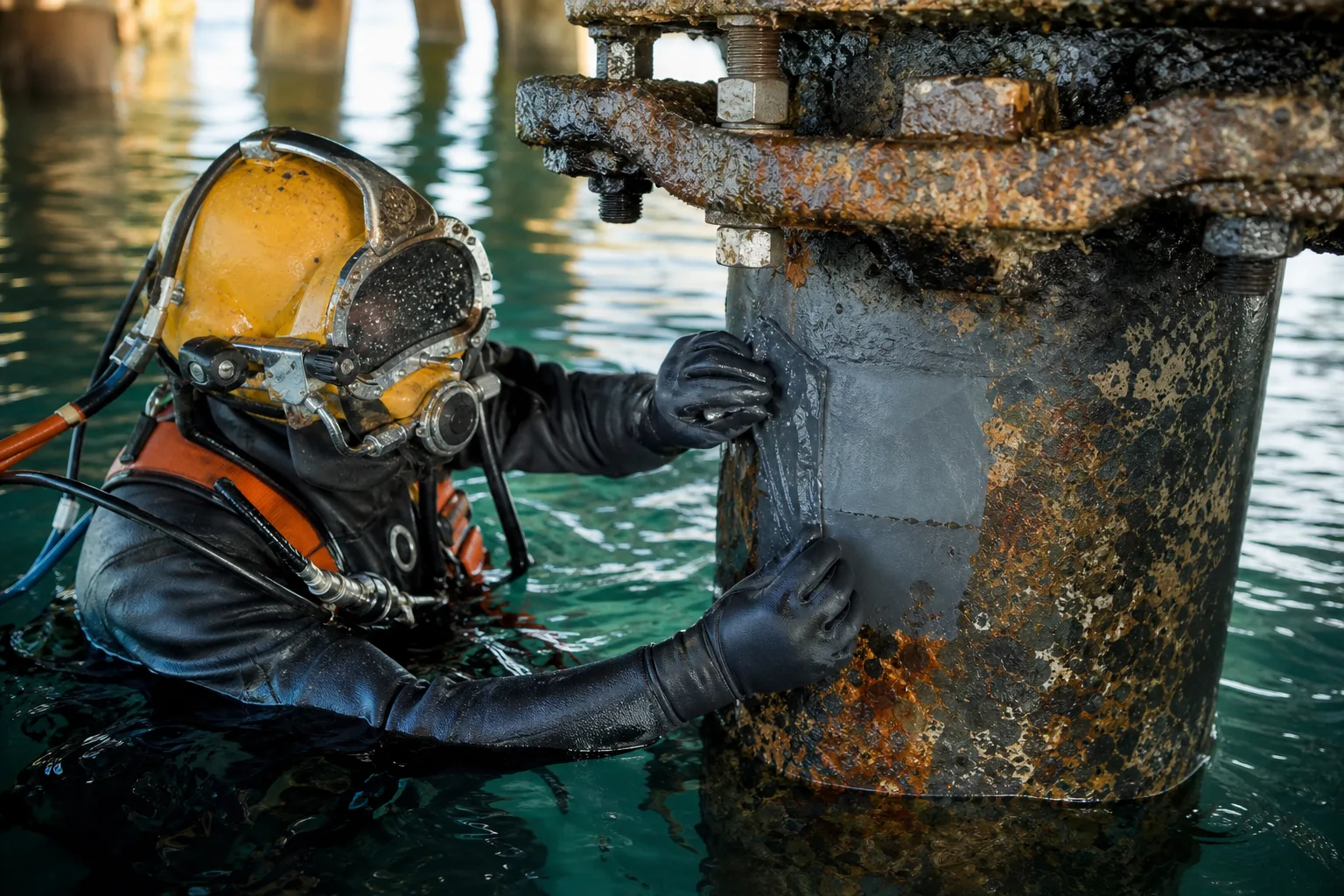 Industrial repair preparation scenes representing ZDSChem contractor product routes
