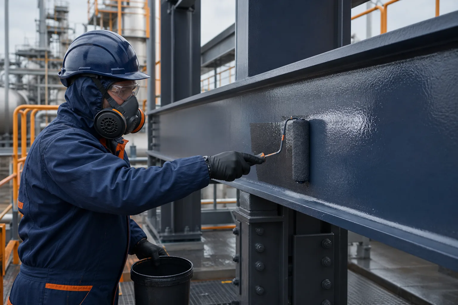 Industrial repair preparation scenes representing ZDSChem contractor product routes