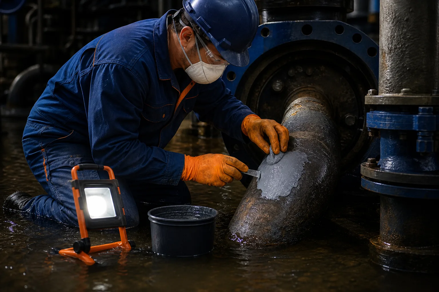 Industrial repair scenes representing ZDSChem product selection routes