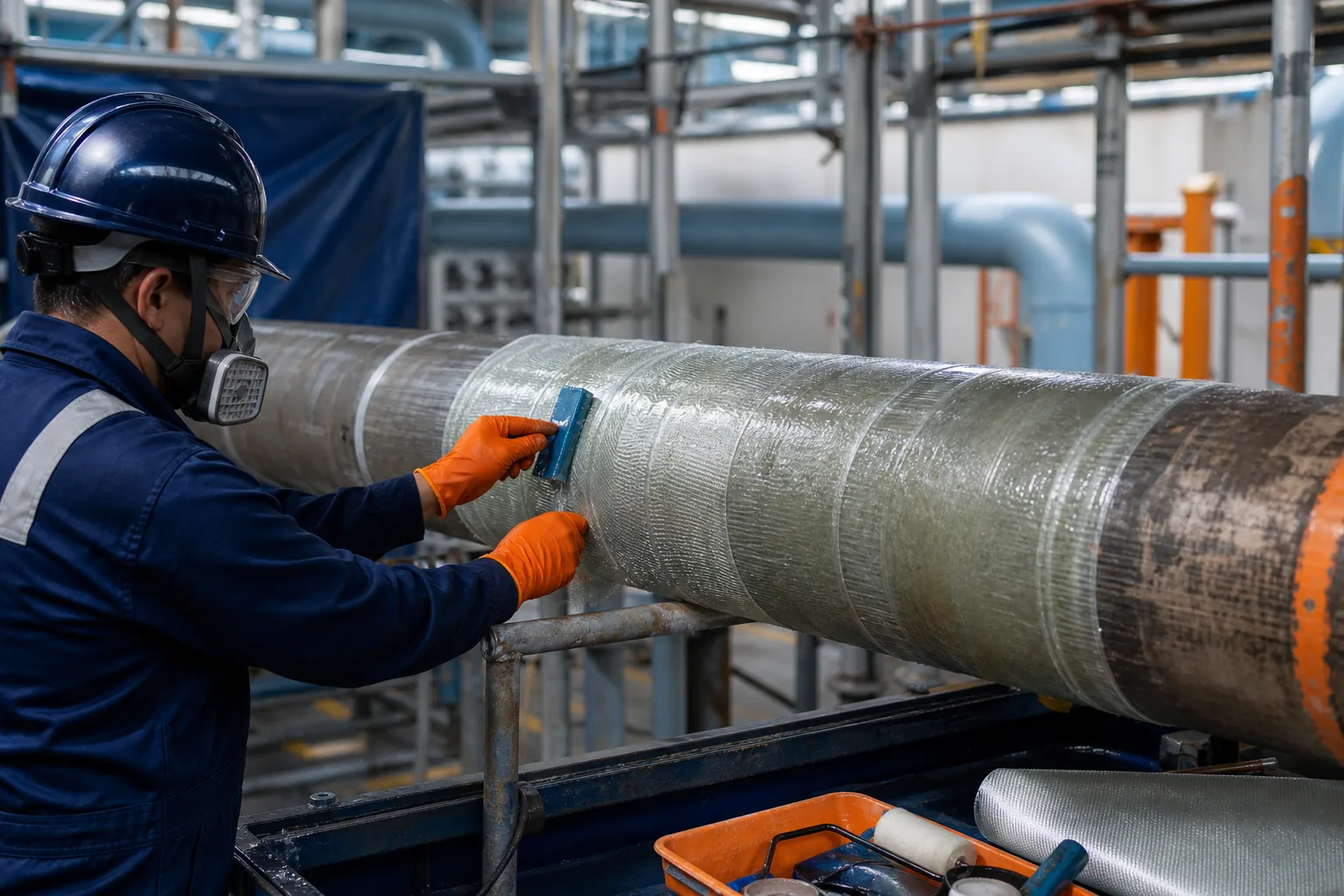 Industrial repair scenes representing ZDSChem product selection routes