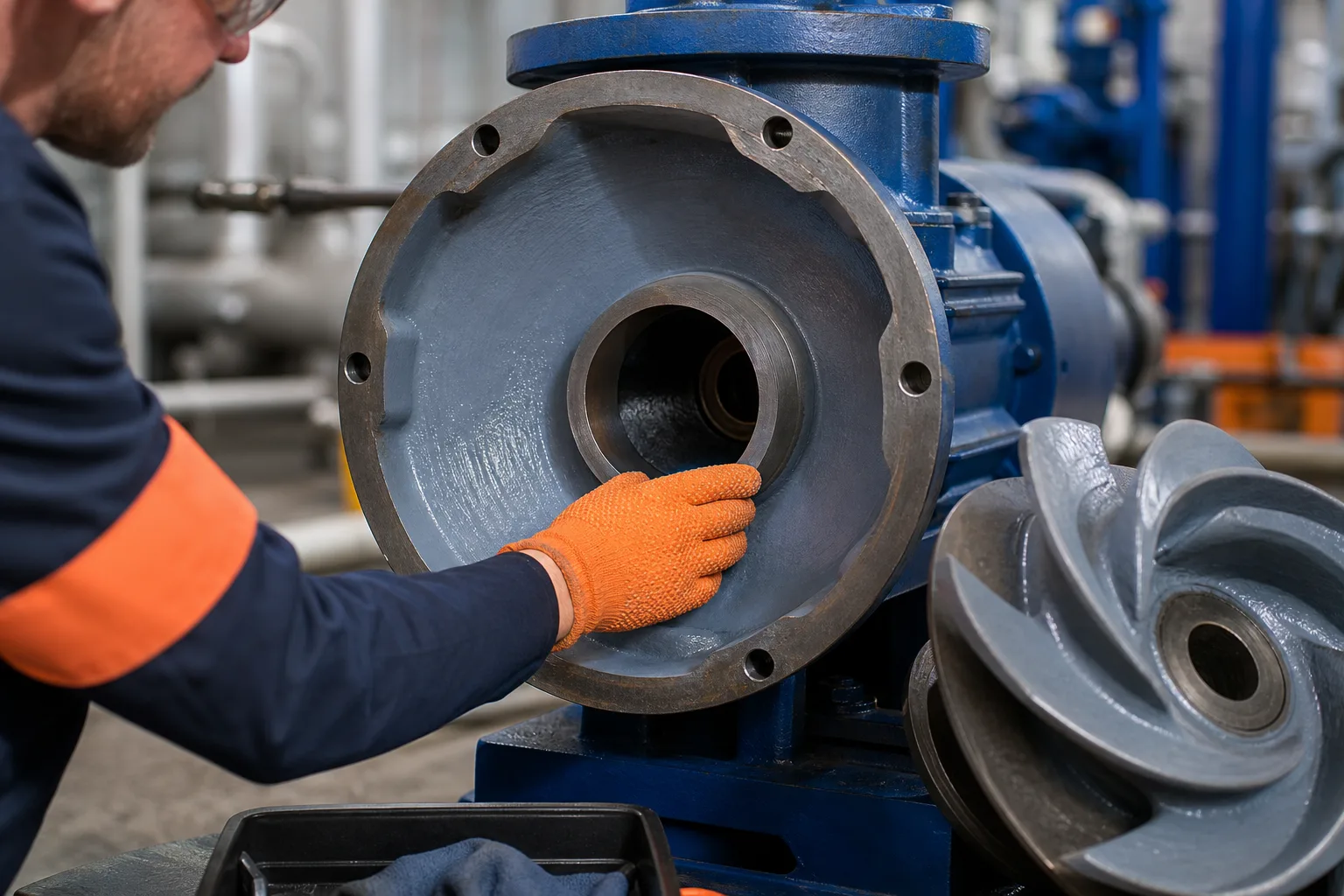 Industrial repair scenes representing ZDSChem product selection routes