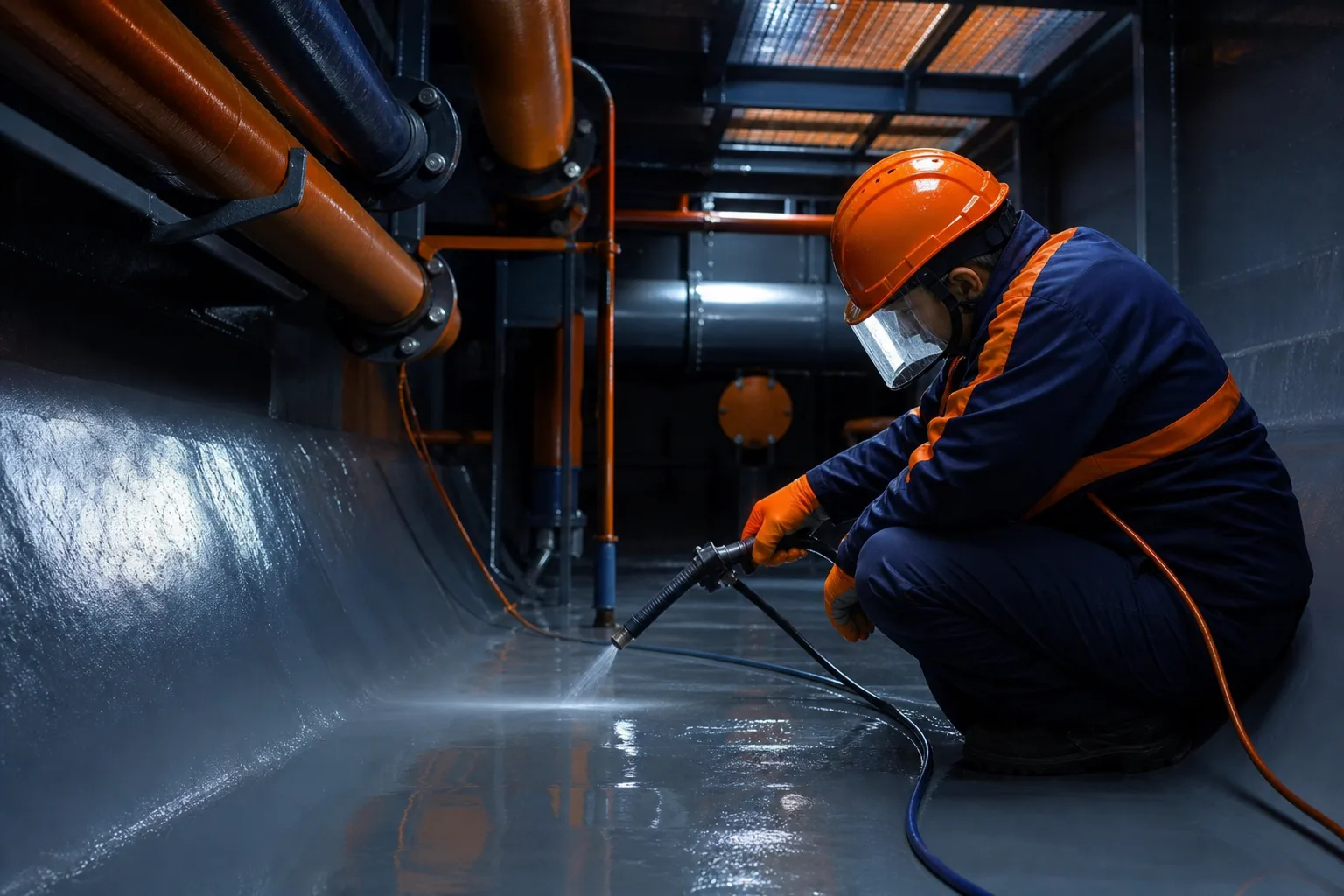 Industrial repair scenes representing ZDSChem product selection routes