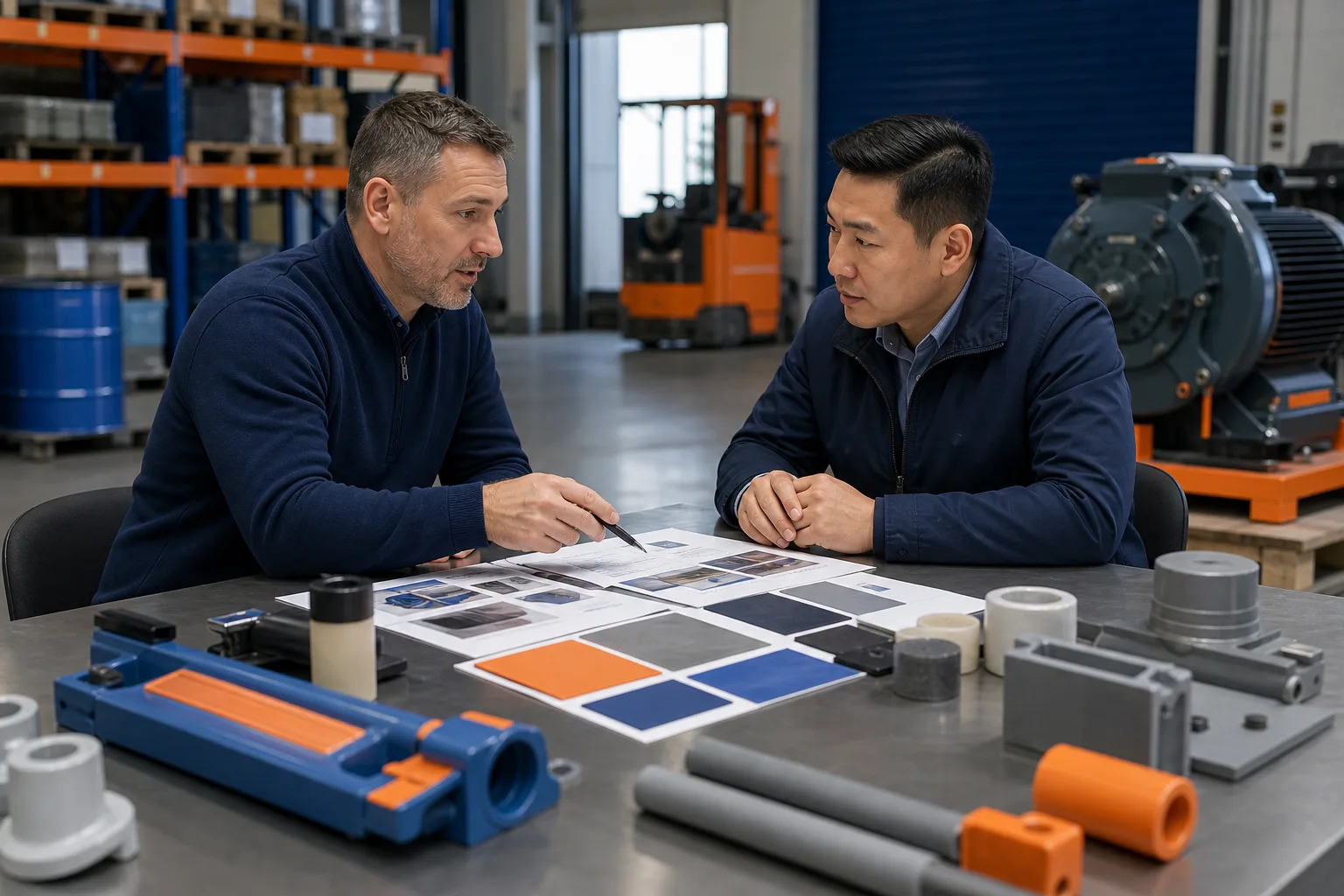 Industrial distribution partners reviewing repair material assortment planning